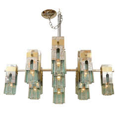 Chrome and green glass block chandelier by Sciolari